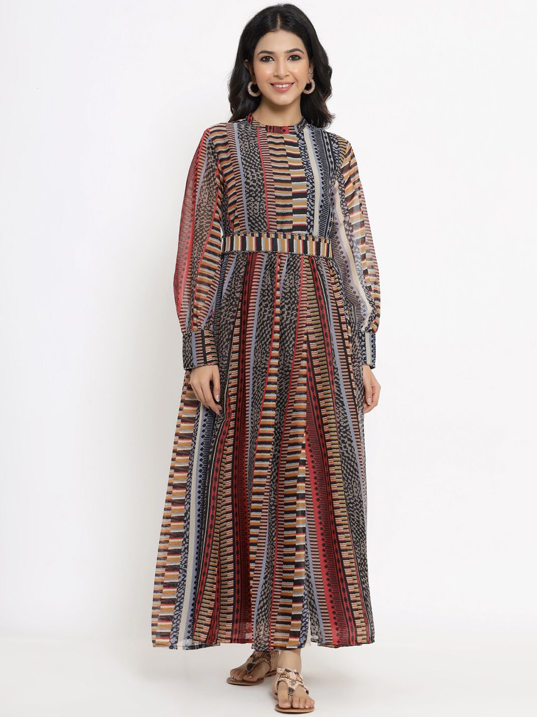 Juniper Black & Multicoloured Chiffon Maxi Dress Price in India