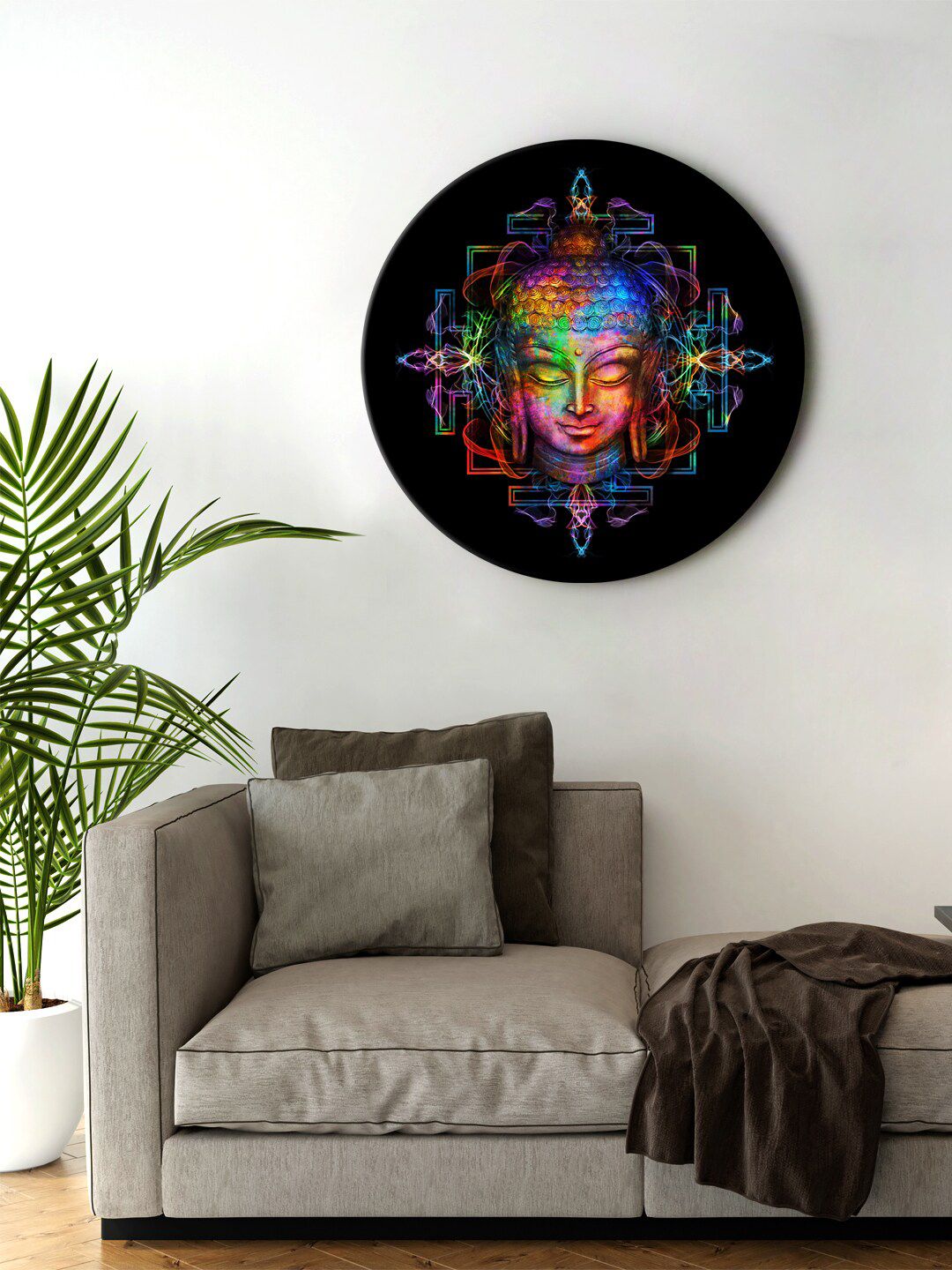 999Store Black & Purple Buddha Face Round Shape Wall Art Price in India