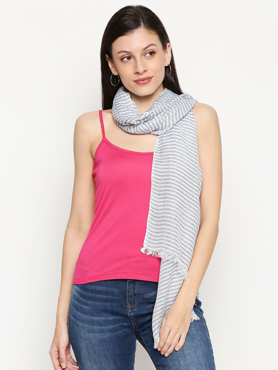 Honey by Pantaloons Women White & Blue Striped Stole Price in India