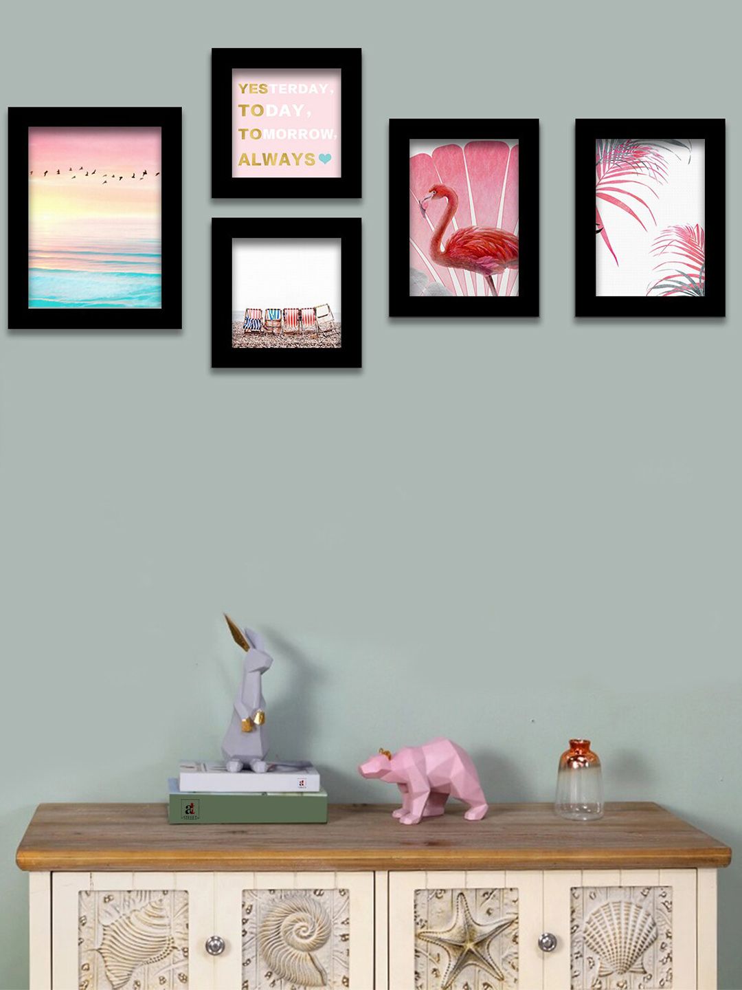 Art Street Set of 5 Black & Pink Wall Paintings Price in India