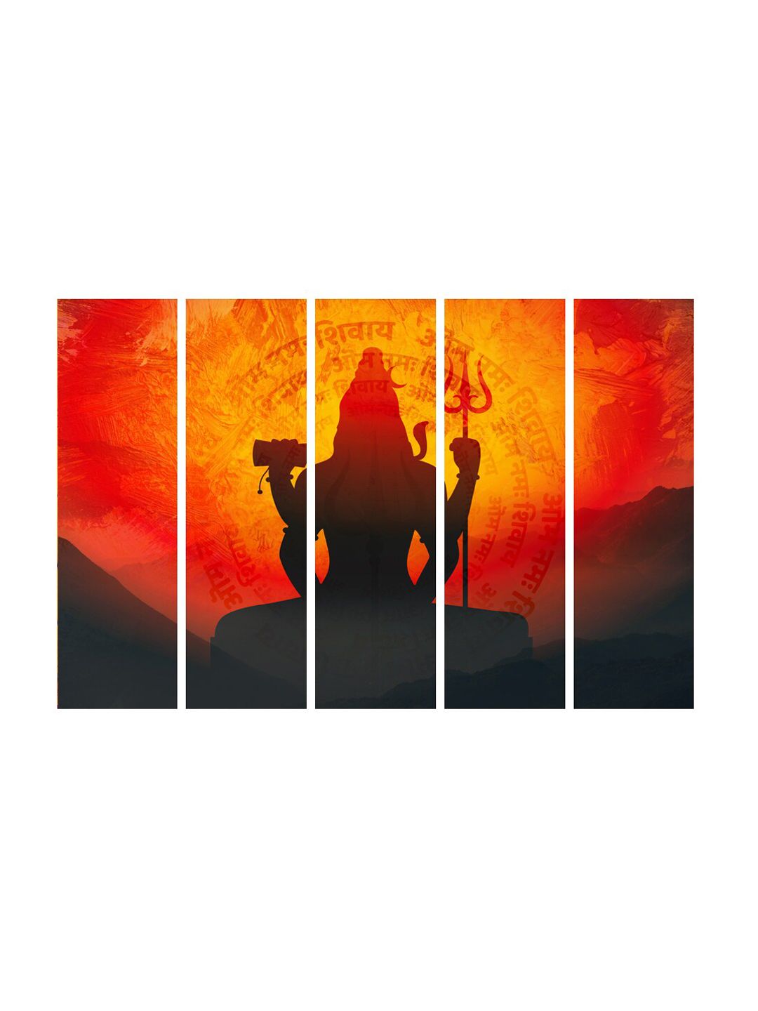 999Store Set Of 5 Orange & Yellow Modern Meditating Shiva Mural Wall Art Frames Price in India