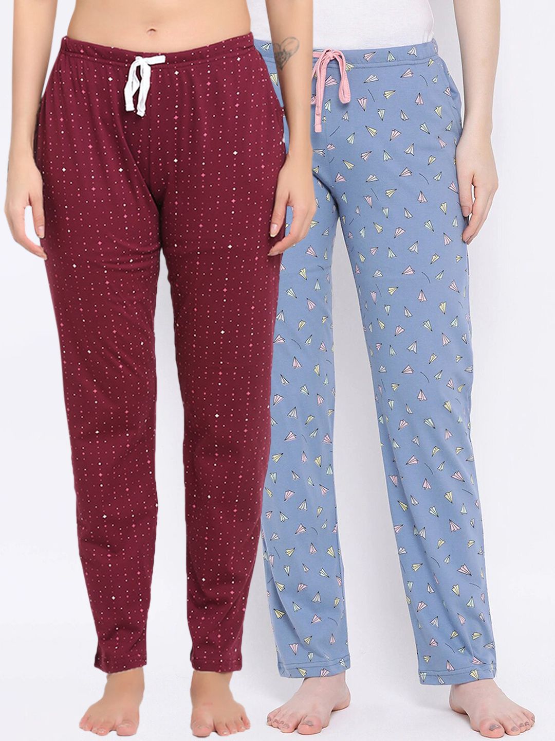 Kanvin Women Pack Of 2 Printed Cotton Lounge Pants Price in India