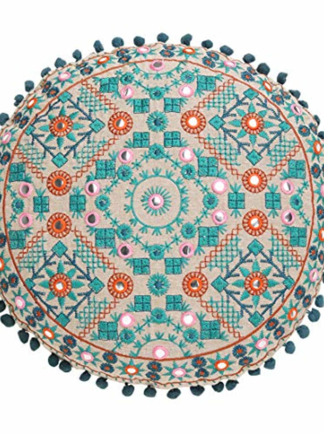 Chumbak Beige & Blue Embroidered Round Cushion Covers Price in India