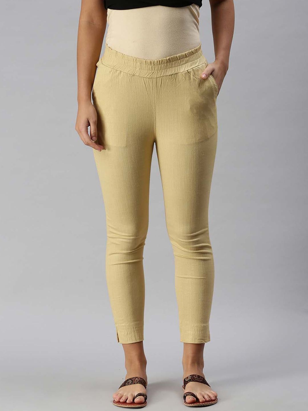 Soch Women Gold-Toned Skinny Fit Regular Trousers Price in India