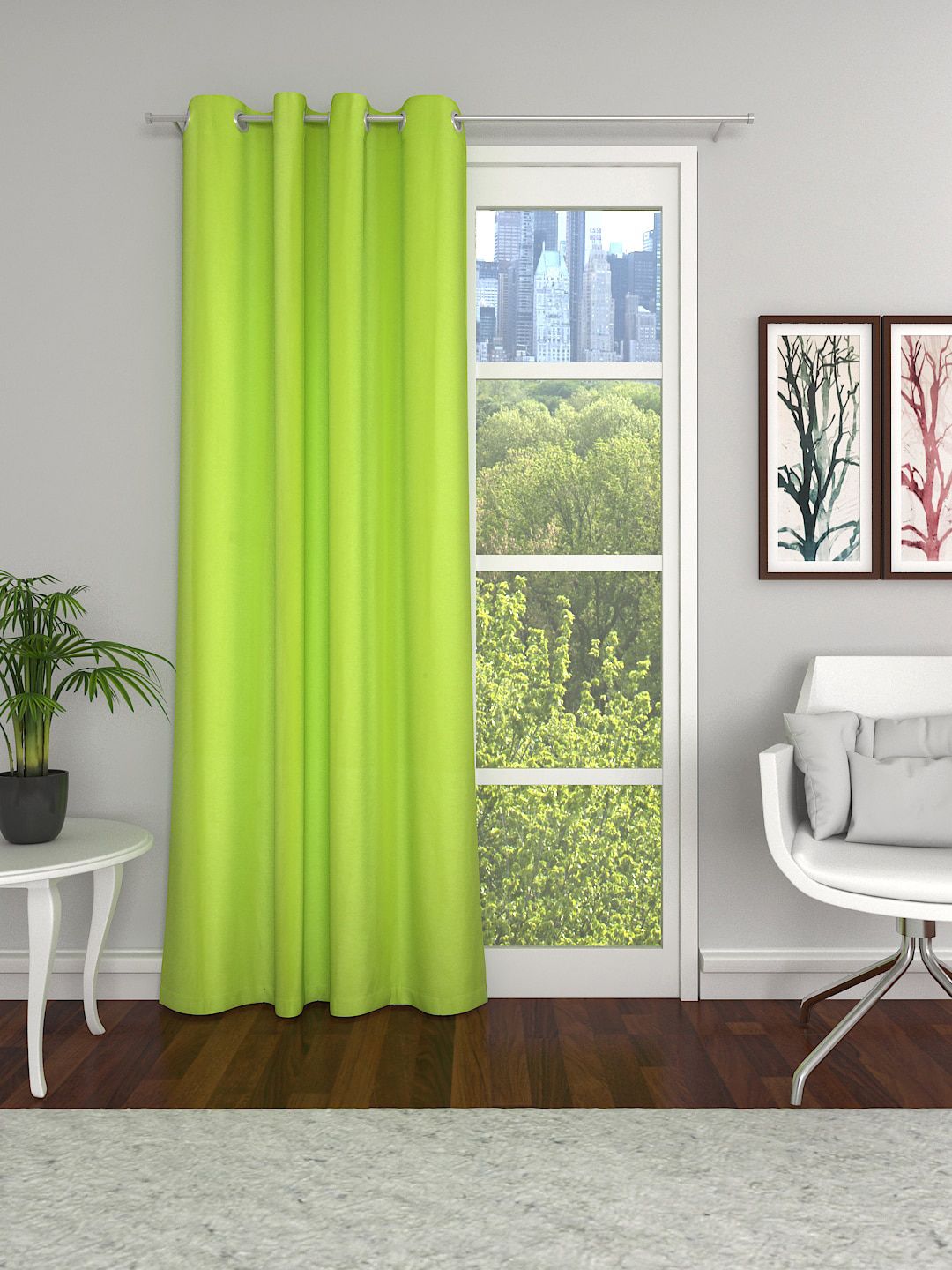 Soumya Lime Green Single Solid Cotton Long Door Curtain Price in India