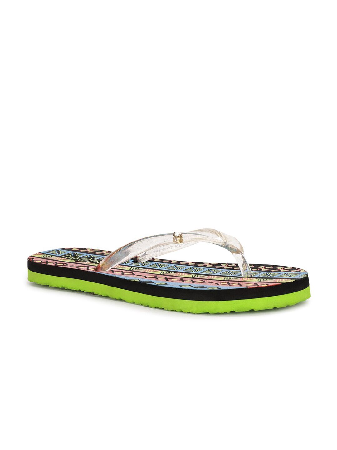 Bata Women Black & Green Printed Rubber Thong Flip-Flops Price in India