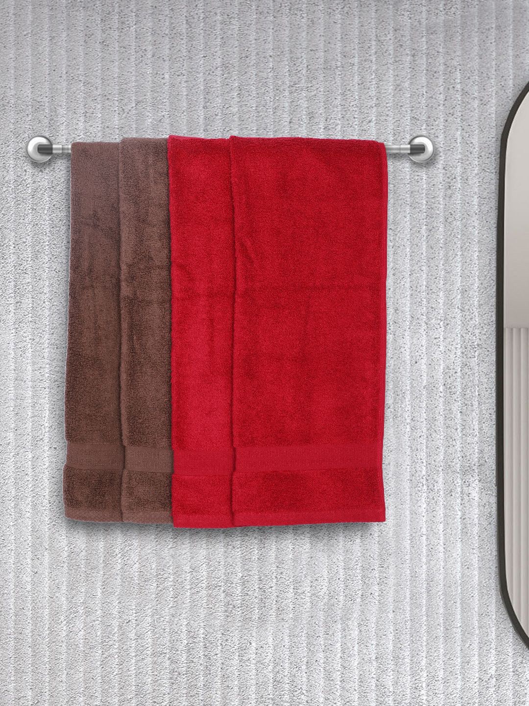 BIANCA Red & Brown Set of 4 Solid 500 GSM Hand Towels Price in India