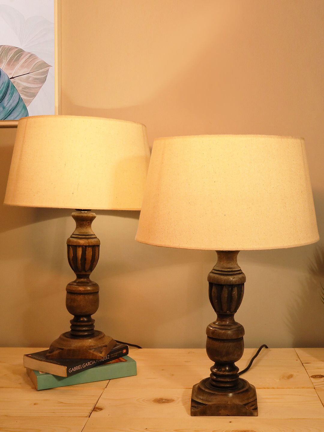Homesake Beige & Black Contemporary Handcrafted Bedside Standard Lamp Price in India