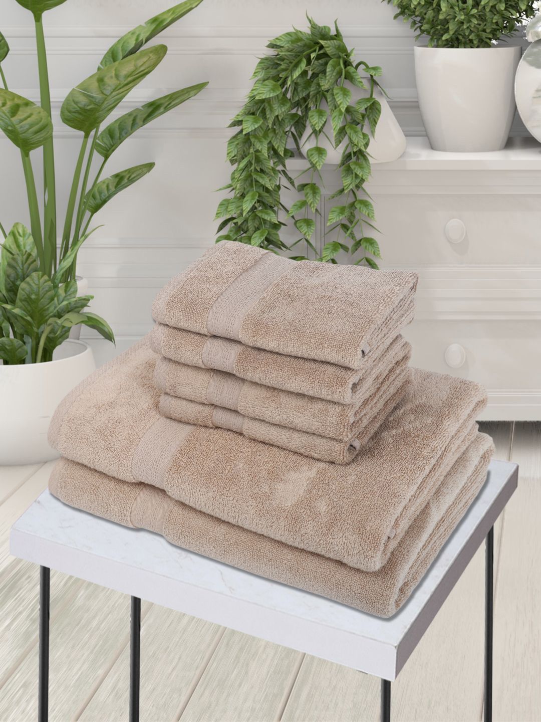 BIANCA Set Of 6 Off White Solid 500 GSM Zero-Twist Pure Cotton Ultra-Fluffy Towels Price in India