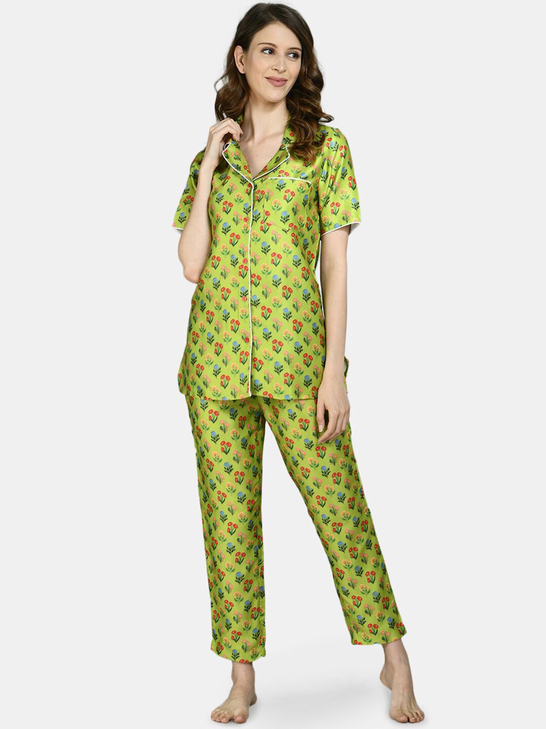 Myshka Women Green & Red Printed Night Suit Price in India