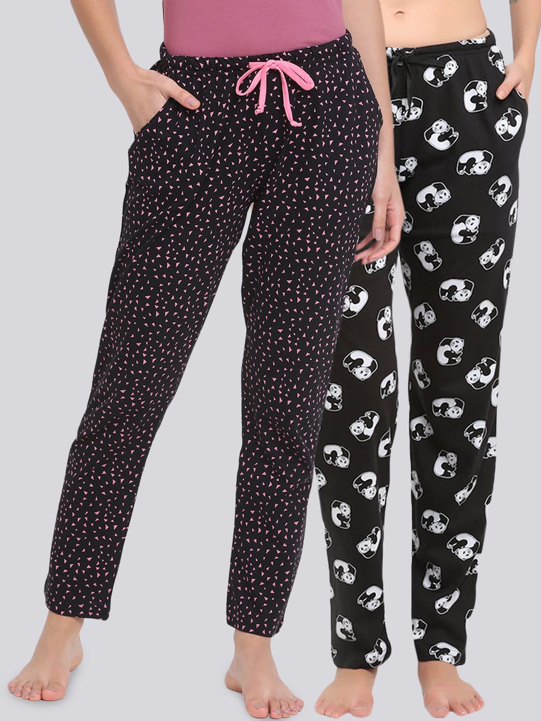 Kanvin Women Pack Of 2 Black Printed Pure Cotton Lounge Pants Price in India
