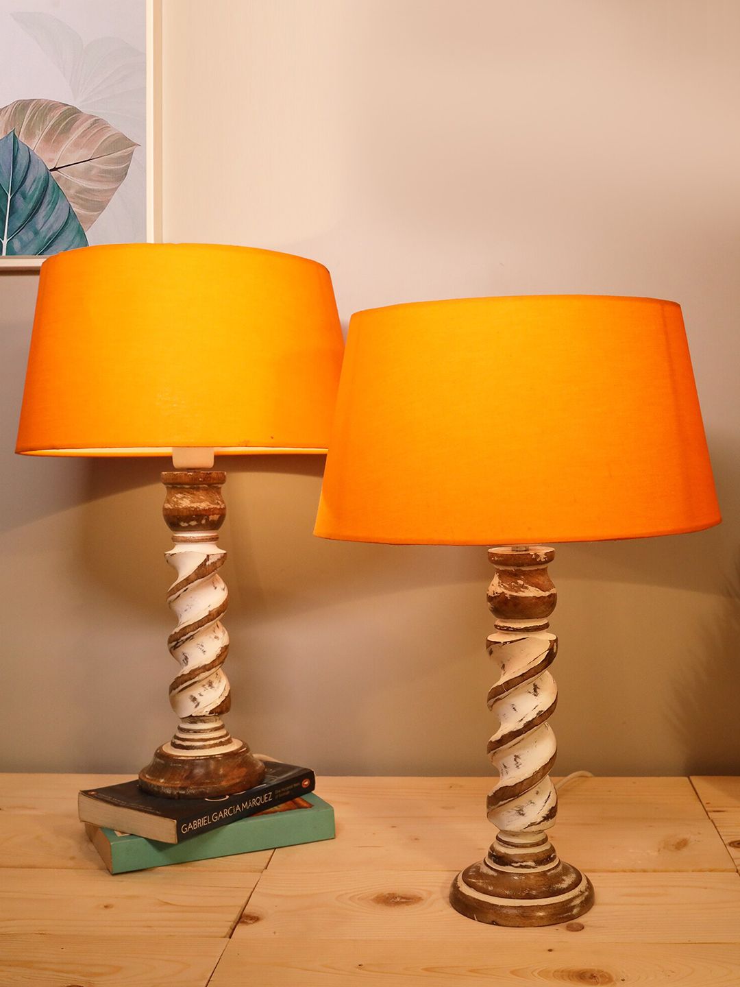 Homesake Orange & Brown Set Of 2 Contemporary Handcrafted Bedside Standard Table Lamp Price in India