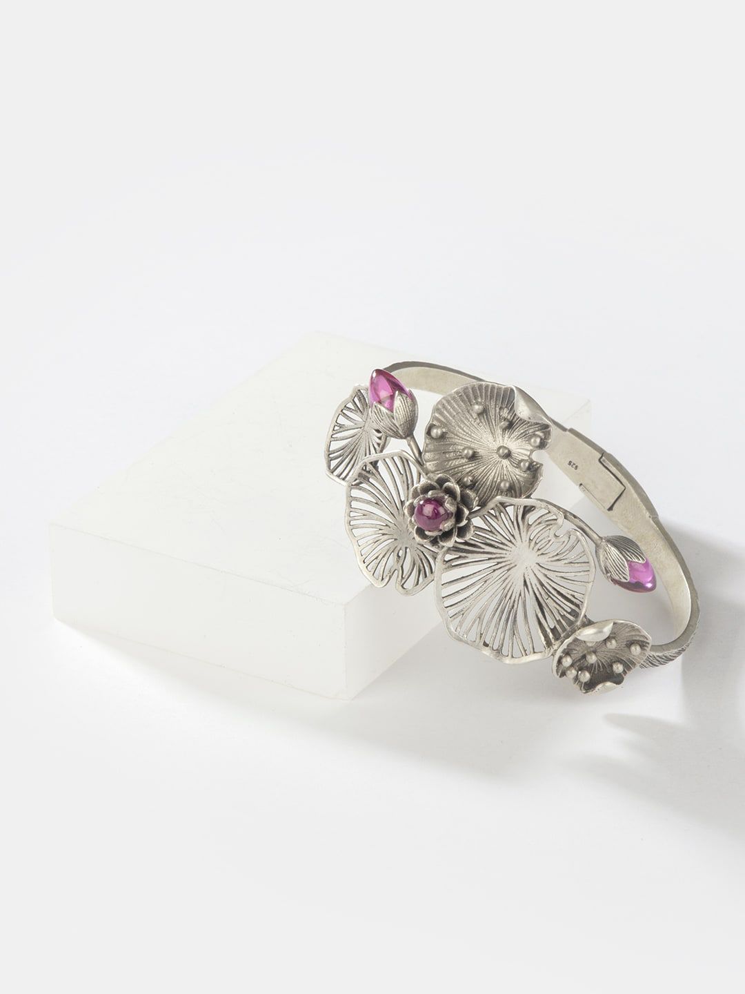 SHAYA Women Silver & Pink Cuff Bracelet Price in India