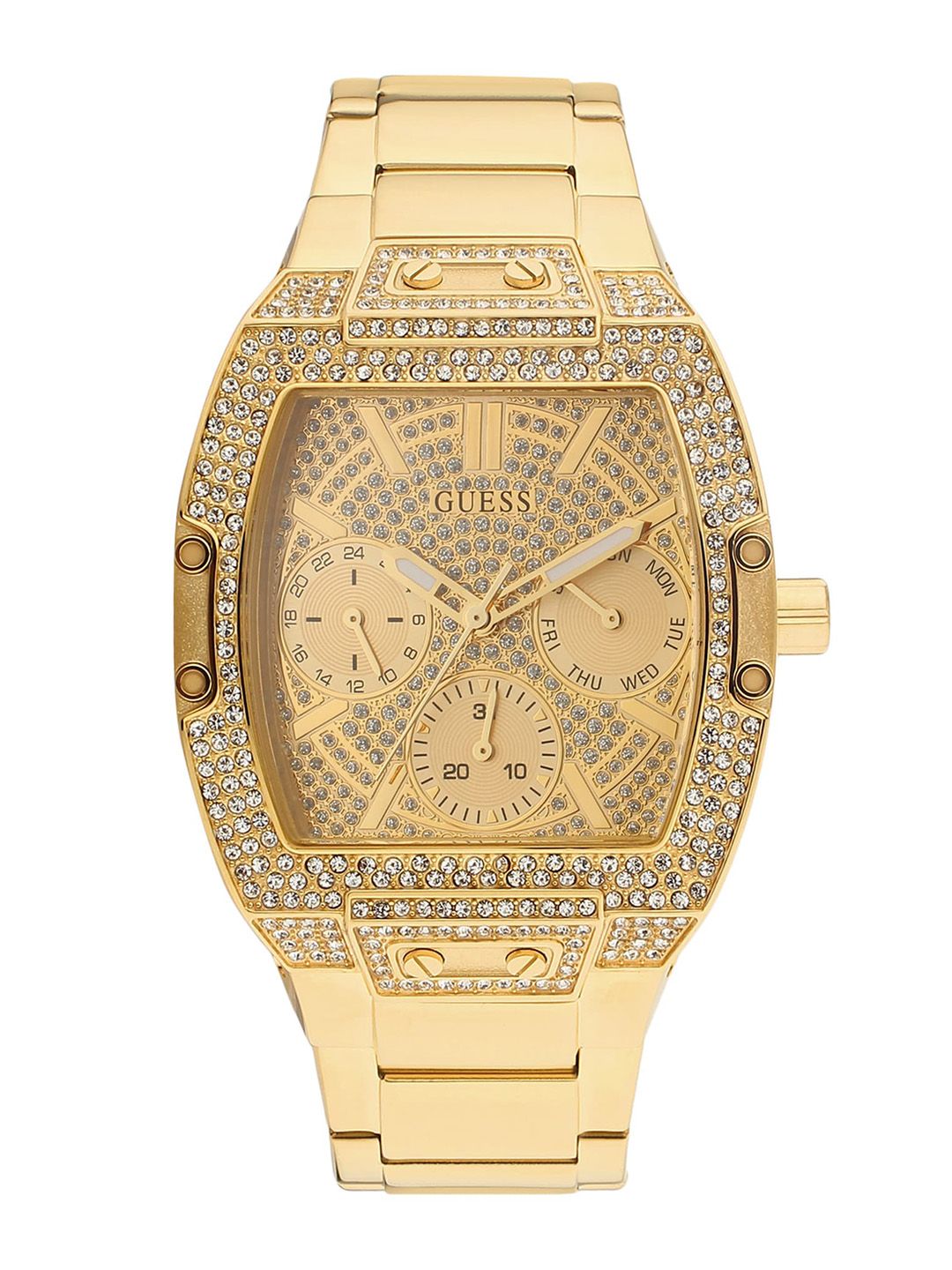 GUESS Women Gold Embellished Dial Bracelet Style Straps Analogue Multi Watch GW0104L2 Price in India