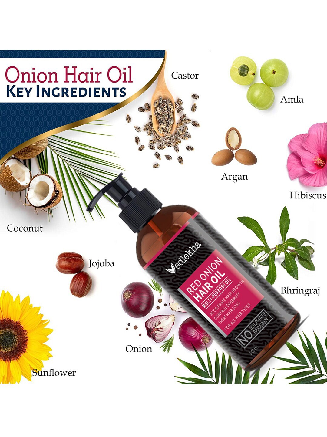 Vedlekha Red Onion Hair Oil 500ml Price in India