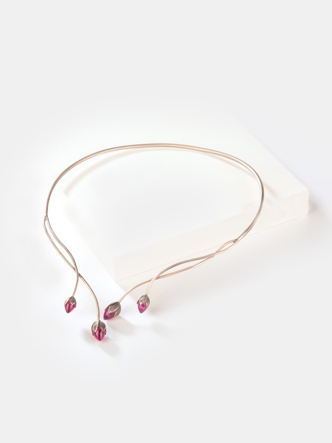 SHAYA Silver & Magenta Silver Silver-Plated Necklace Price in India