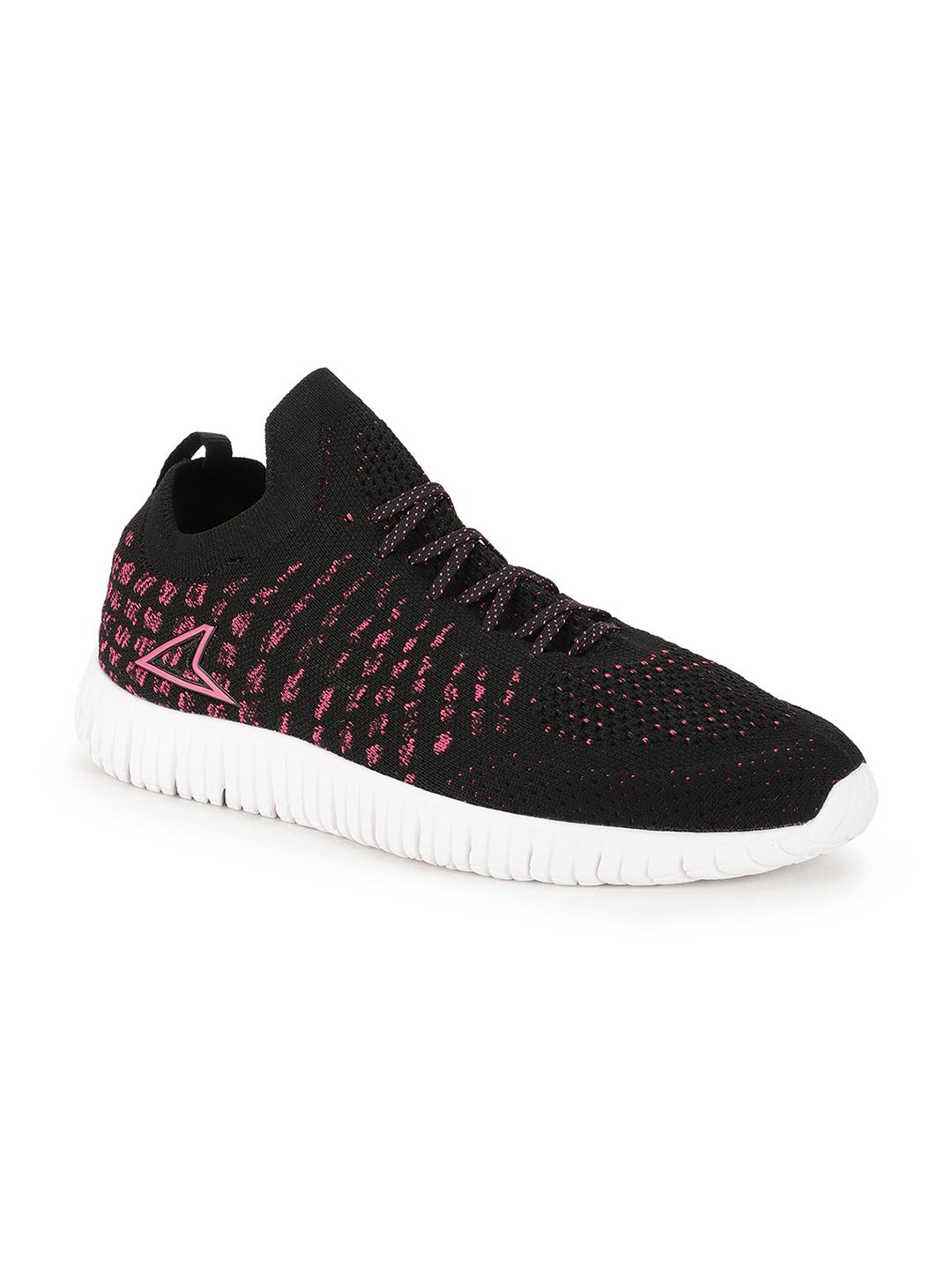 Power Women Black Textile Road Running Non-Marking Shoes Price in India