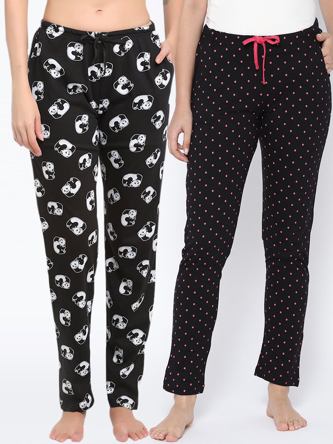 Kanvin Women Pack Of 2 Black Printed Pure Cotton Lounge Pants Price in India