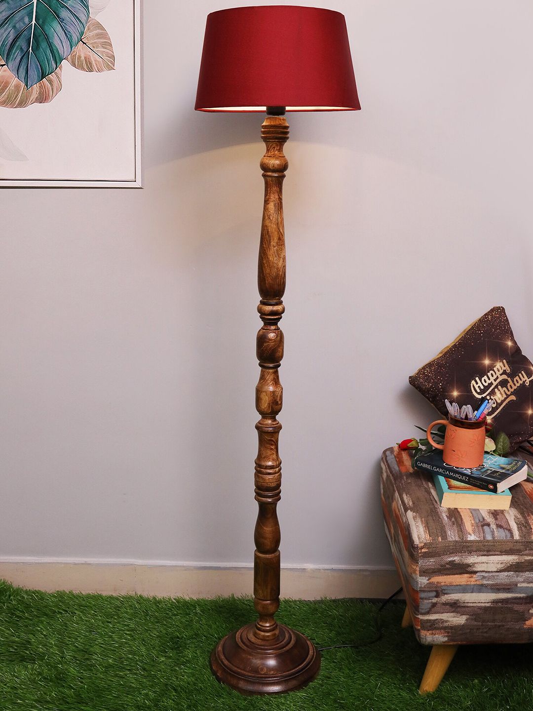 Homesake Red & Brown Contemporary Handcrafted Club Lamp with Shade Price in India
