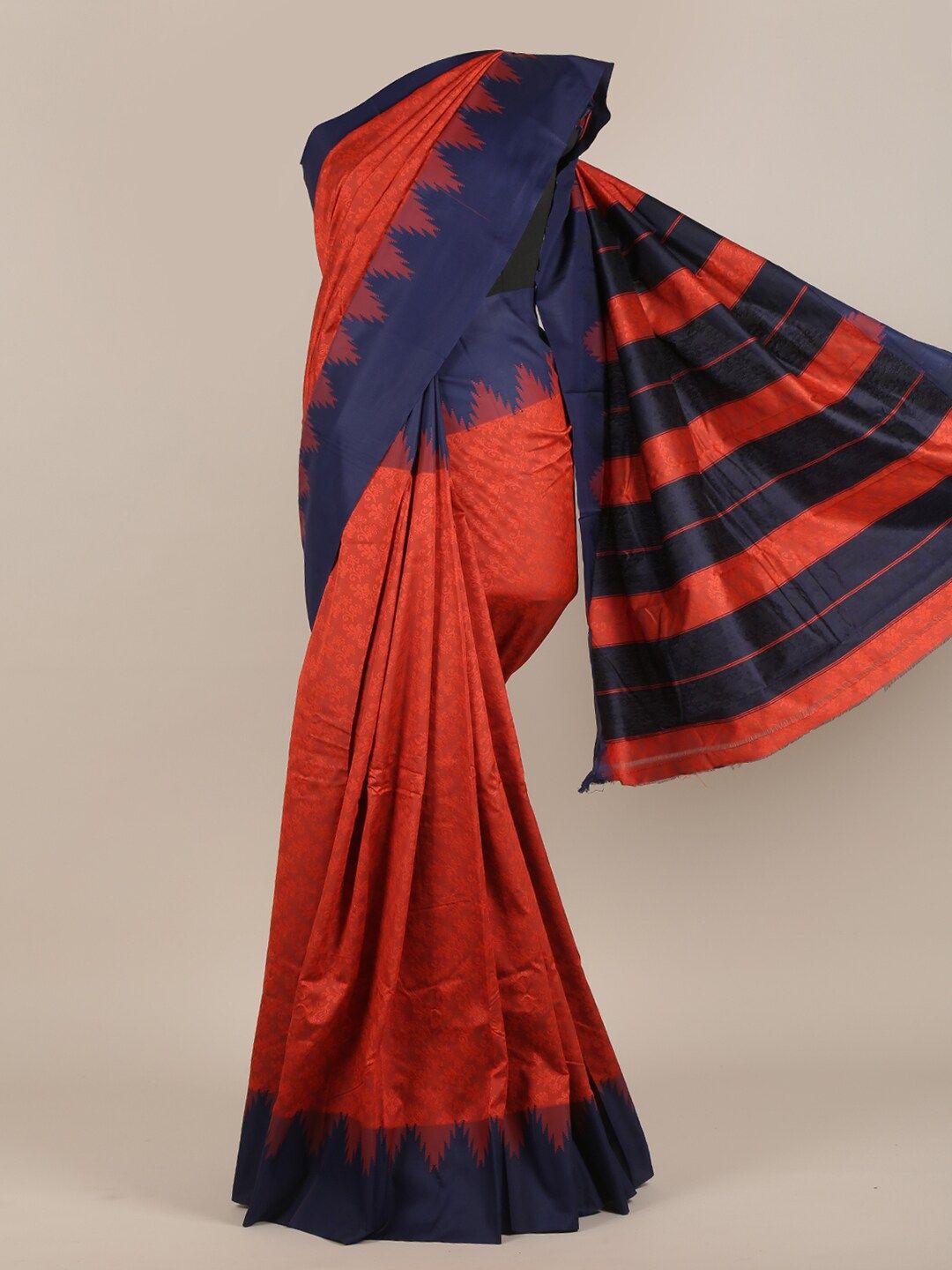 Pothys Red & Navy Blue Floral Zari Art Silk Saree