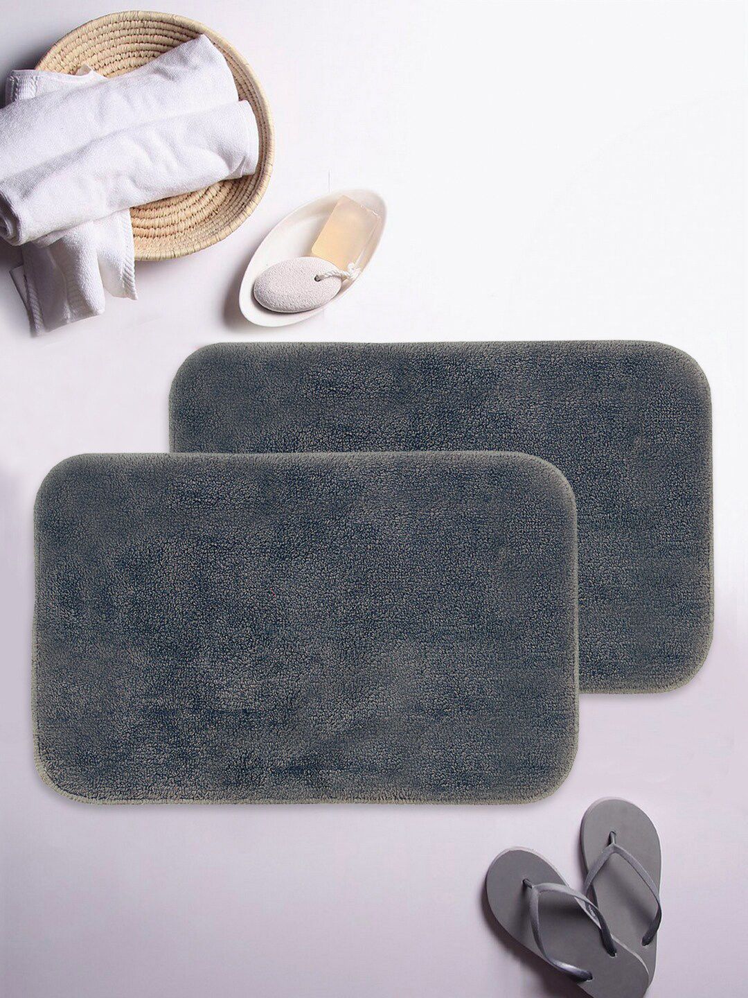 BIANCA Set Of 2 Grey Solid Bath Rugs Price in India