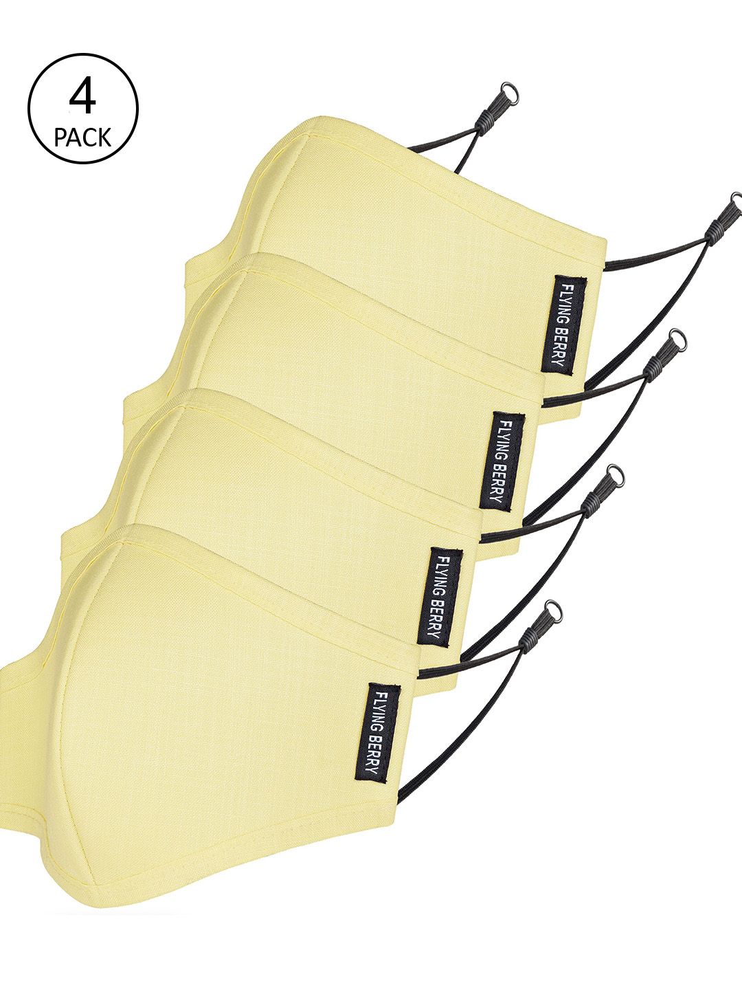 FLYING BERRY Pack Of 4 Yellow Solid 3-Ply Reusable Anti Pollution Linen N95 Masks Price in India