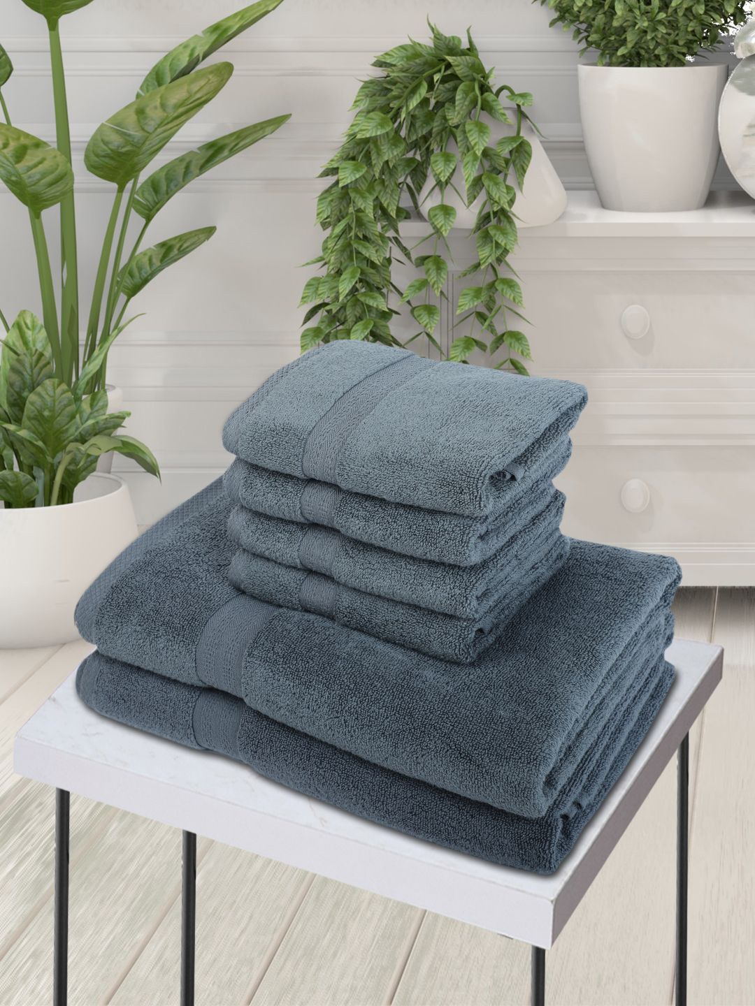BIANCA Set Of 6 Grey Solid 500 GSM Zero-Twist Pure Cotton Ultra-Fluffy Towels Price in India