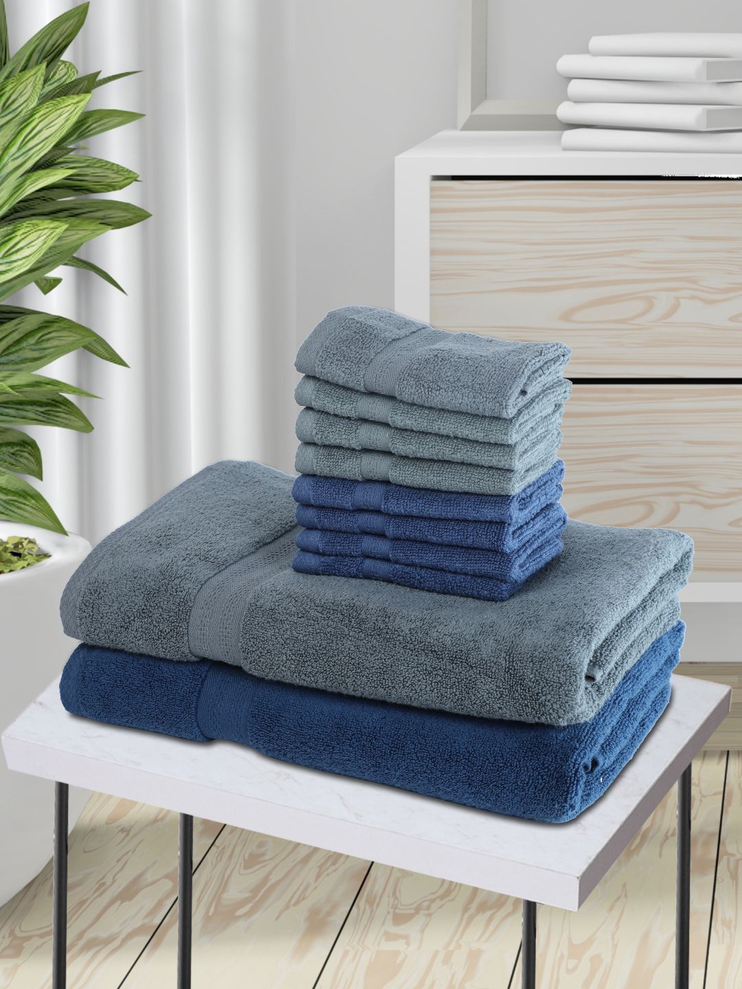 BIANCA Set Of 10 Solid 500 GSM Pure Cotton Towel Set Price in India