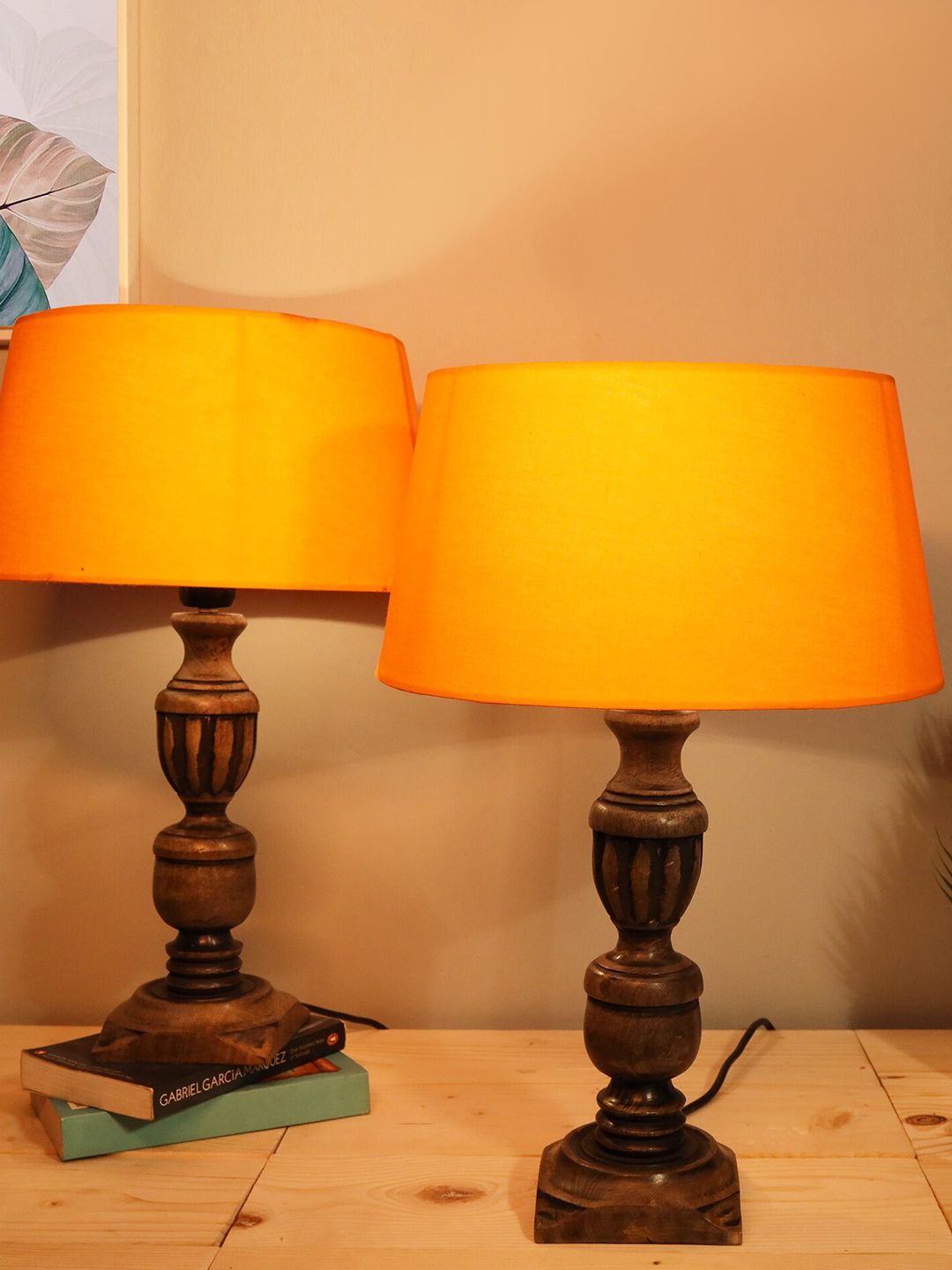 Homesake Orange & Brown Set Of 2 Contemporary Handcrafted Table Lamp with Shade Price in India