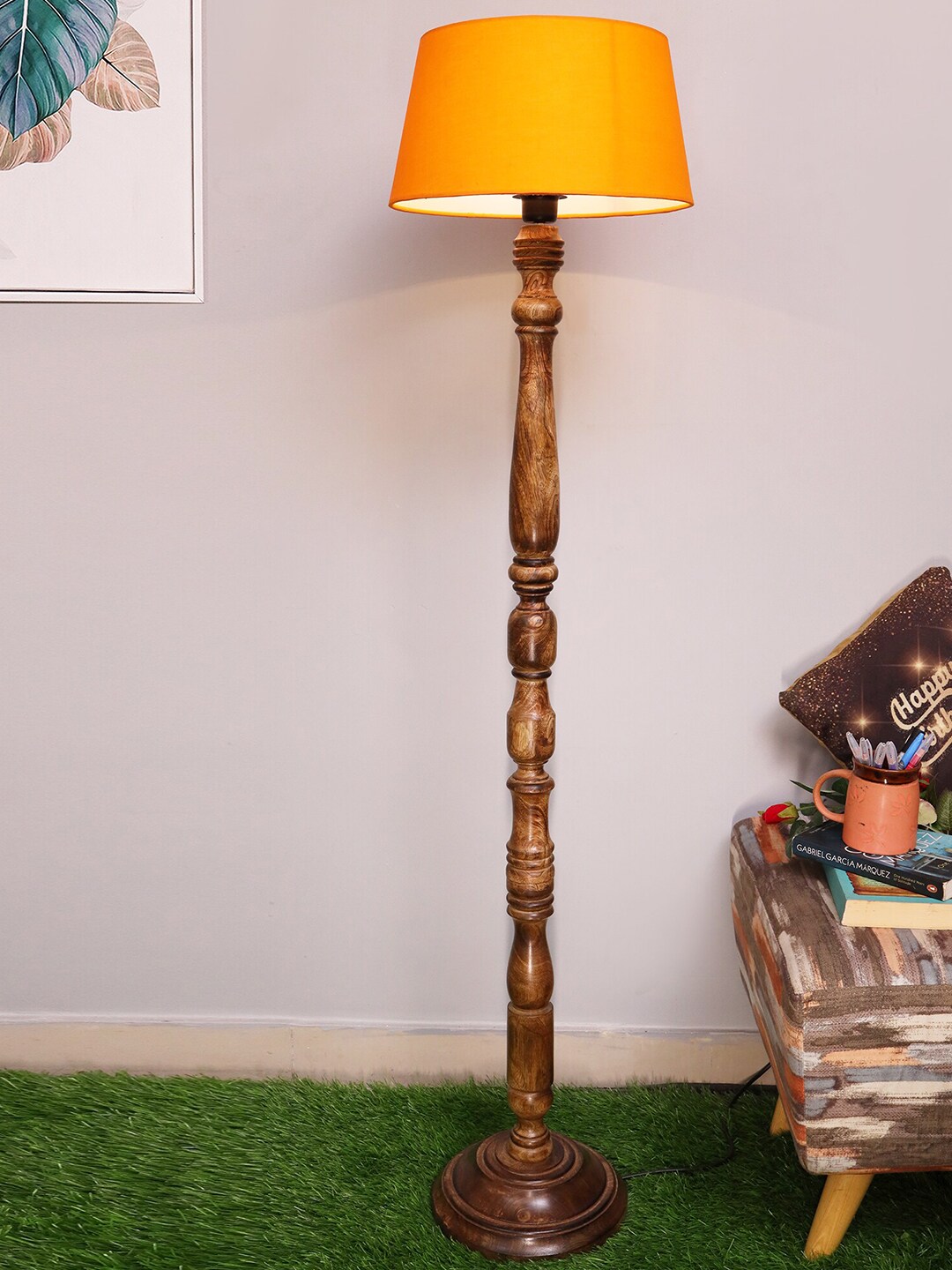 Homesake Orange & Brown Set Of 2 Contemporary Handcrafted Club Lamp with Shade Price in India