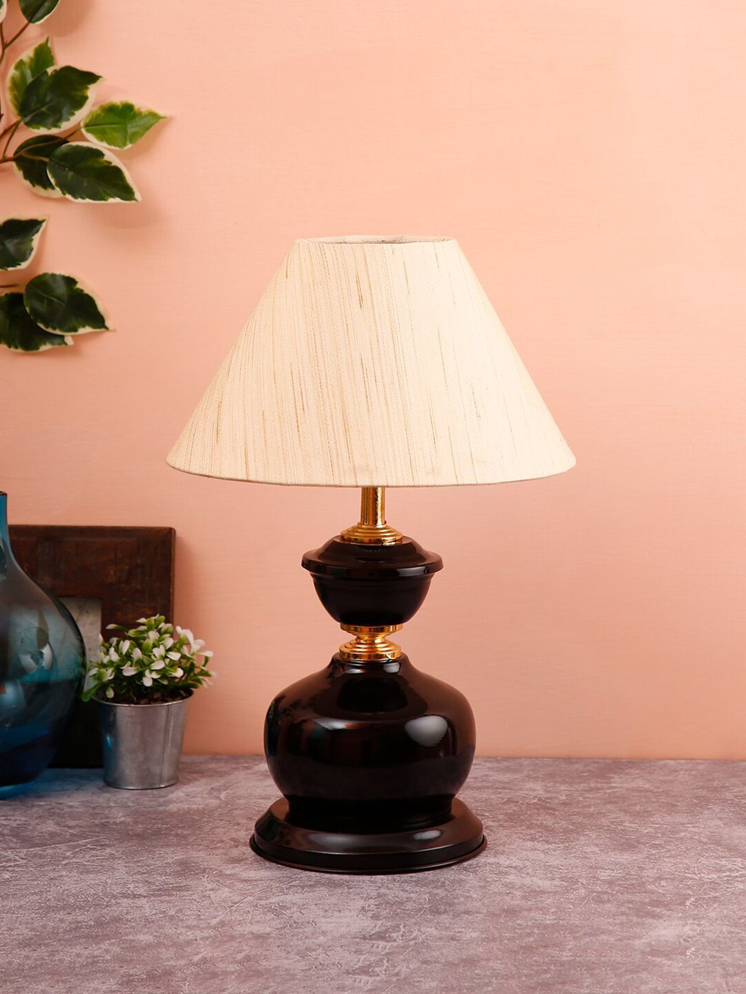 Devansh Off White & Black Traditional Bedside Standard Table Lamp Price in India