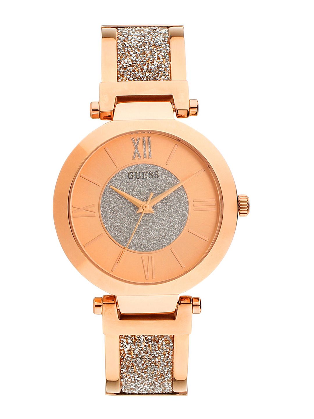GUESS Women Rose Gold-Toned Embellished Dial Watch W1288L3-Rose Gold-Plated Price in India