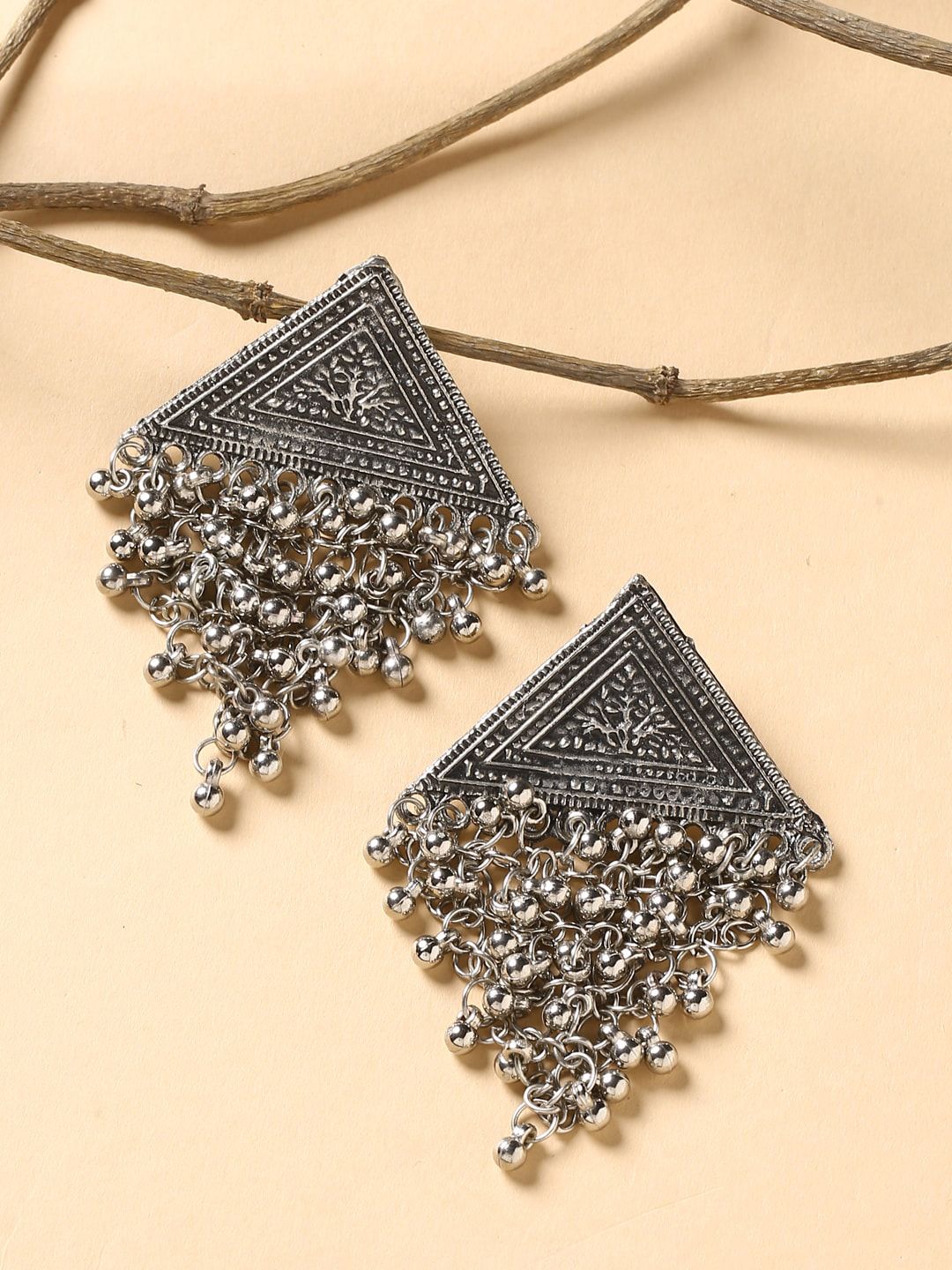 Fabstreet Oxidized Silver-Toned Diamond Shaped Drop Earrings Price in India