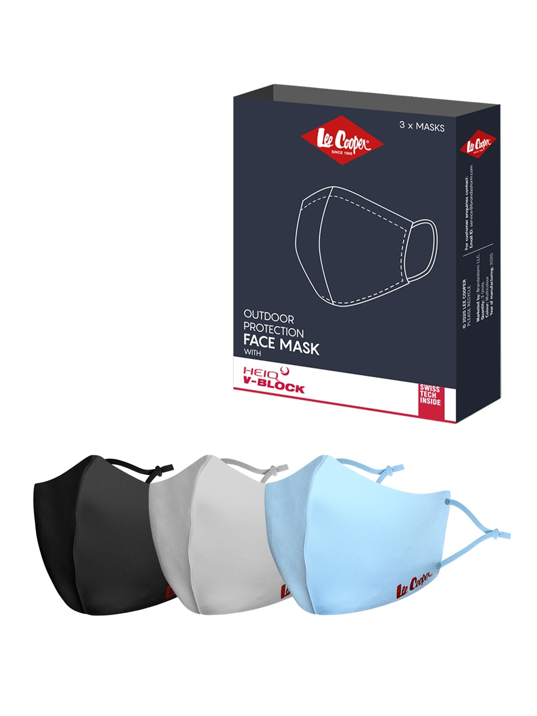 Lee Cooper Unisex Pack Of 3 Solid Reusable Cloth Masks Price in India