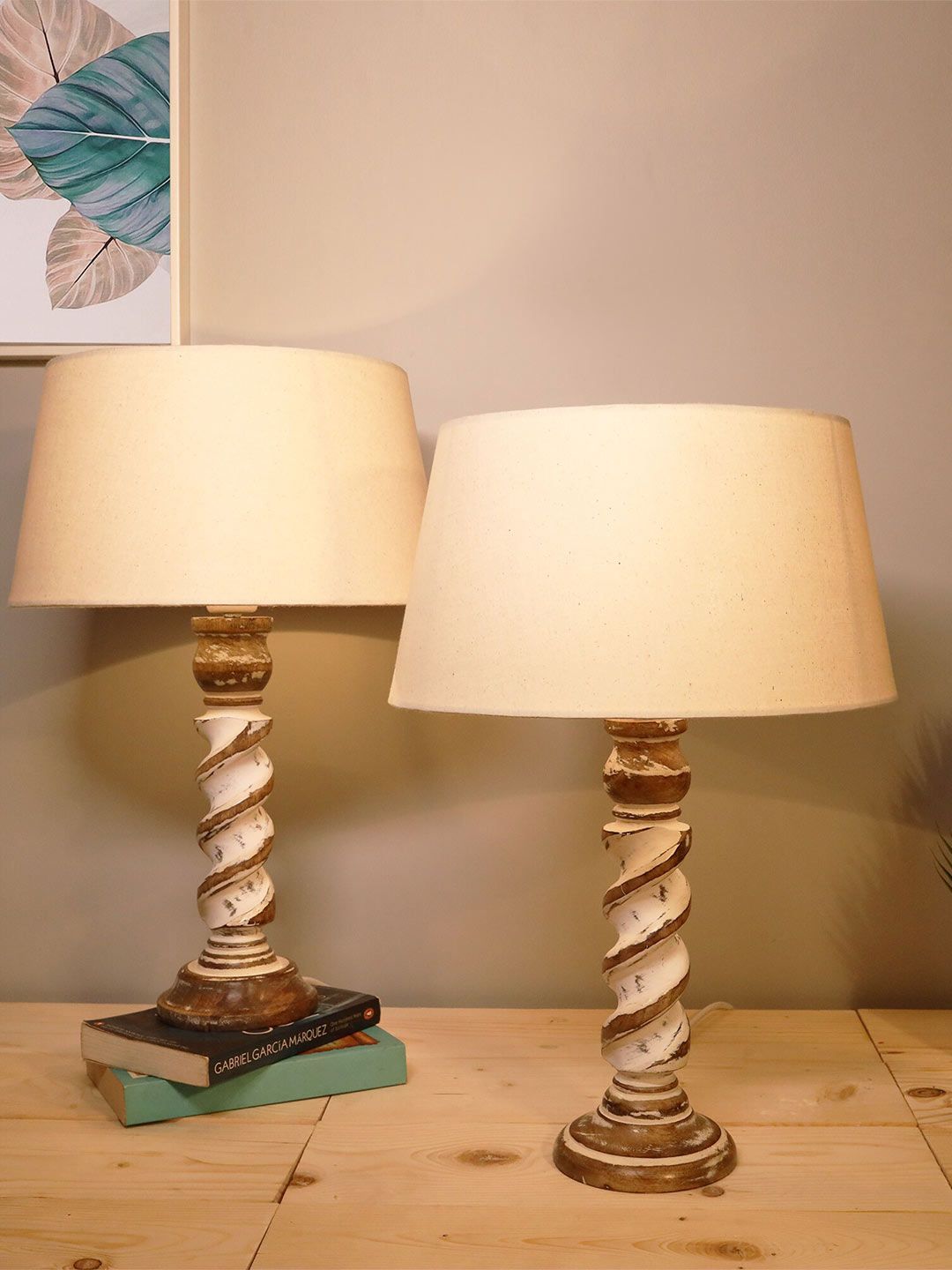 Homesake Set of 2 Beige & Brown Contemporary Handcrafted Table Lamp with Shade Price in India