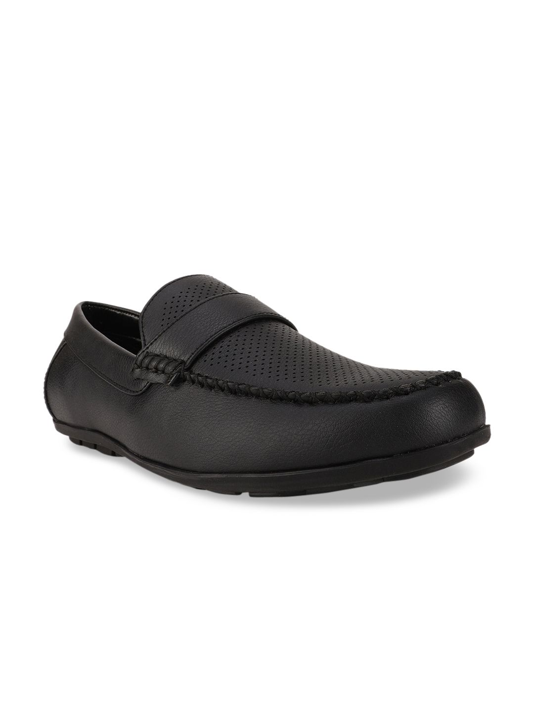 Bata Men Black Perforations PU Loafers