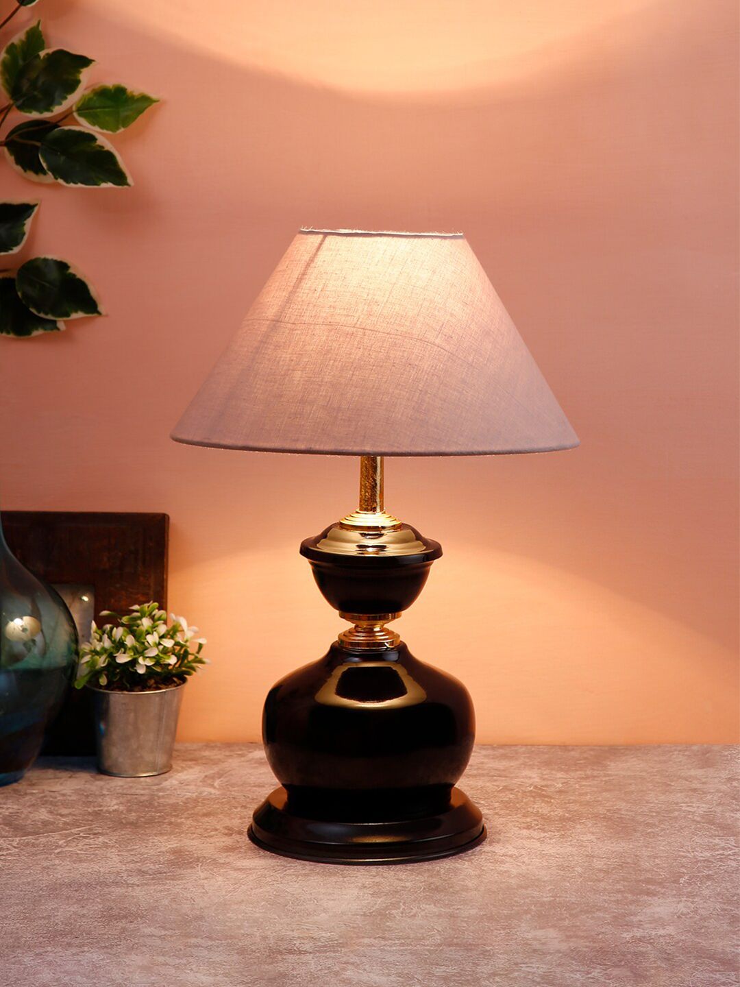 Devansh Grey & Black Solid Traditional Frustum Table Lamp Price in India