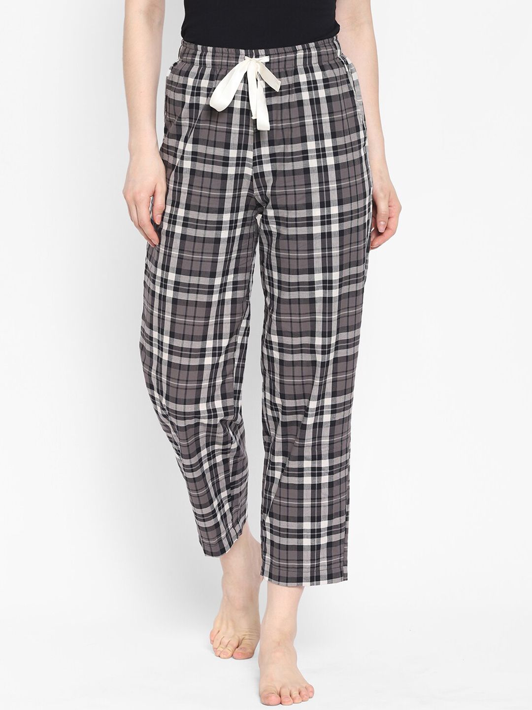 COASTLAND Women Brown & Black Checked Cotton Lounge Pants Price in India