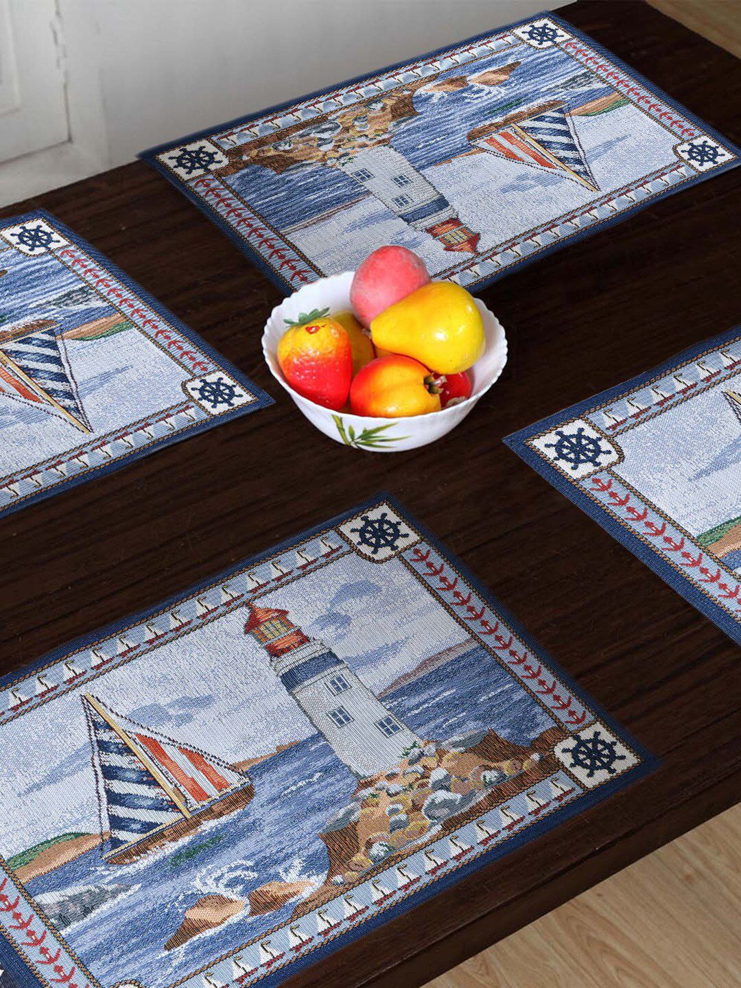 AVI Living Set Of 4 Blue & Red Lighthouse Table Placemats Price in India