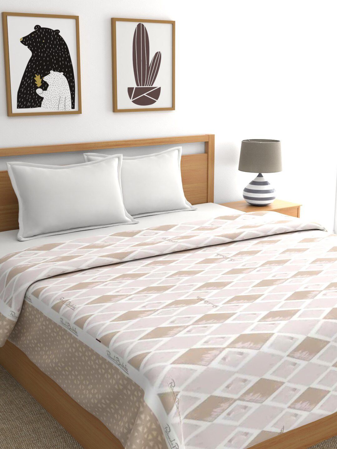 Raymond Home Beige & White Geometric AC Room 300 GSM Double Bed Blanket Price in India