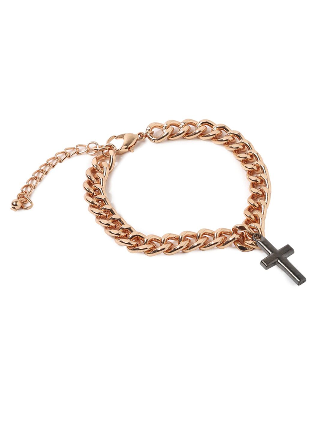 FOREVER 21 Women Gold & Gunmetal-Toned Cable Chain Cross Bracelet Price in India