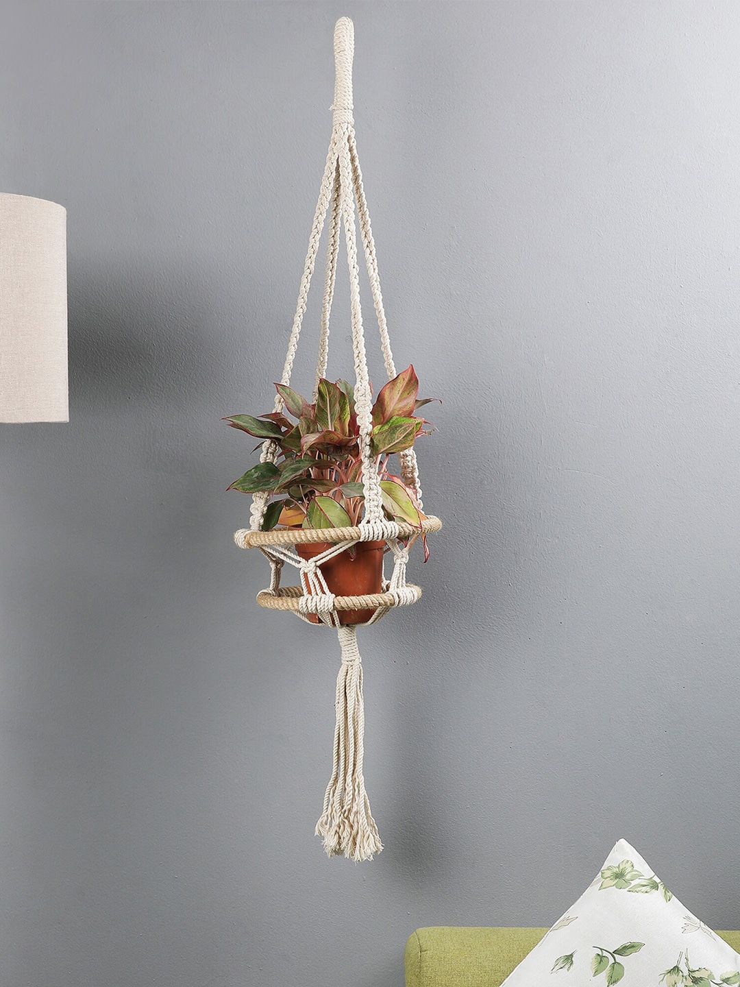The Decor Mart Off-White Handcrafted Natural Bohemian Macrame Cotton Planter Holder Price in India