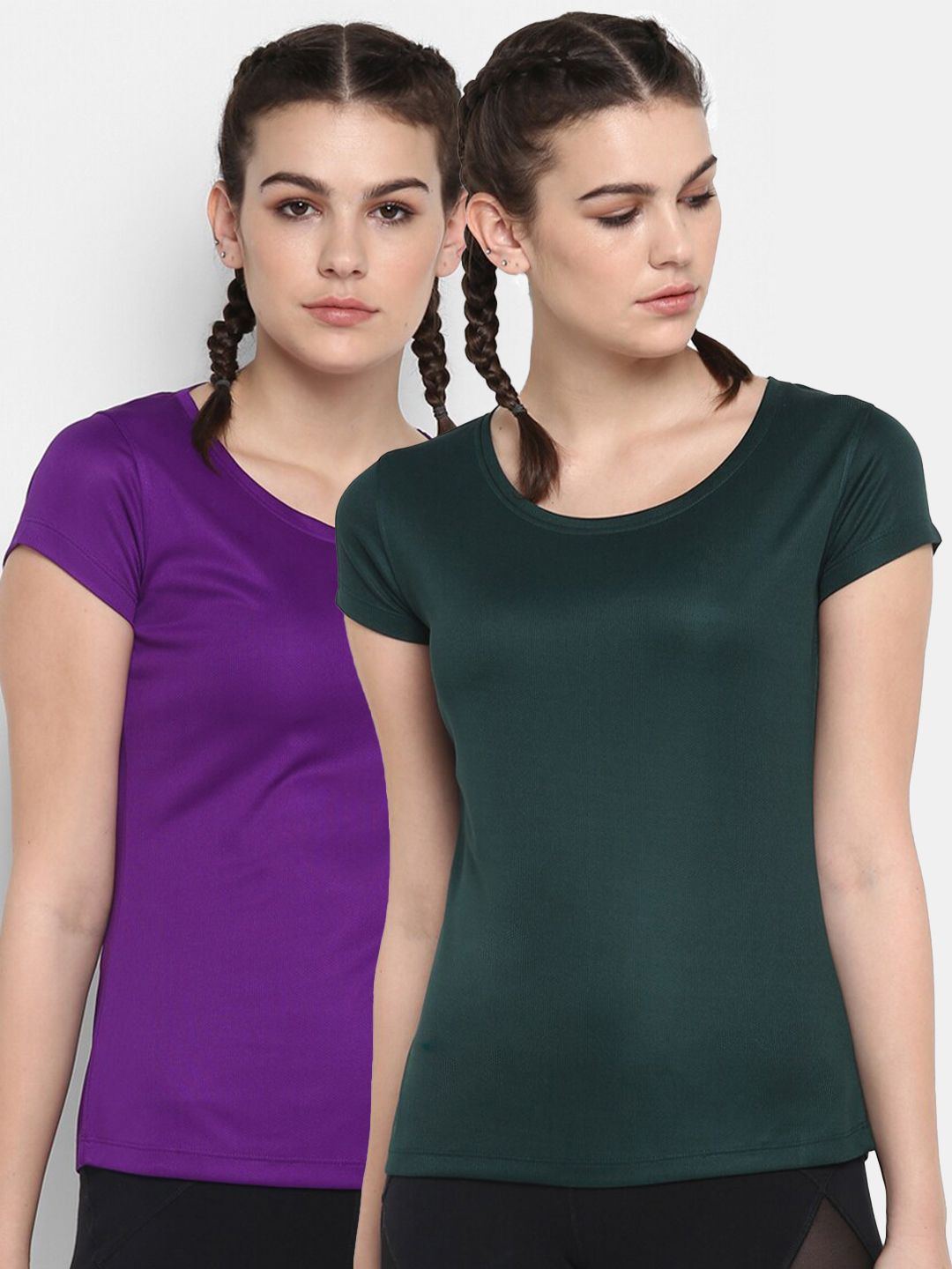 ScoldMe Women Pack of 2 Purple & Green Slim Fit T-shirt Price in India