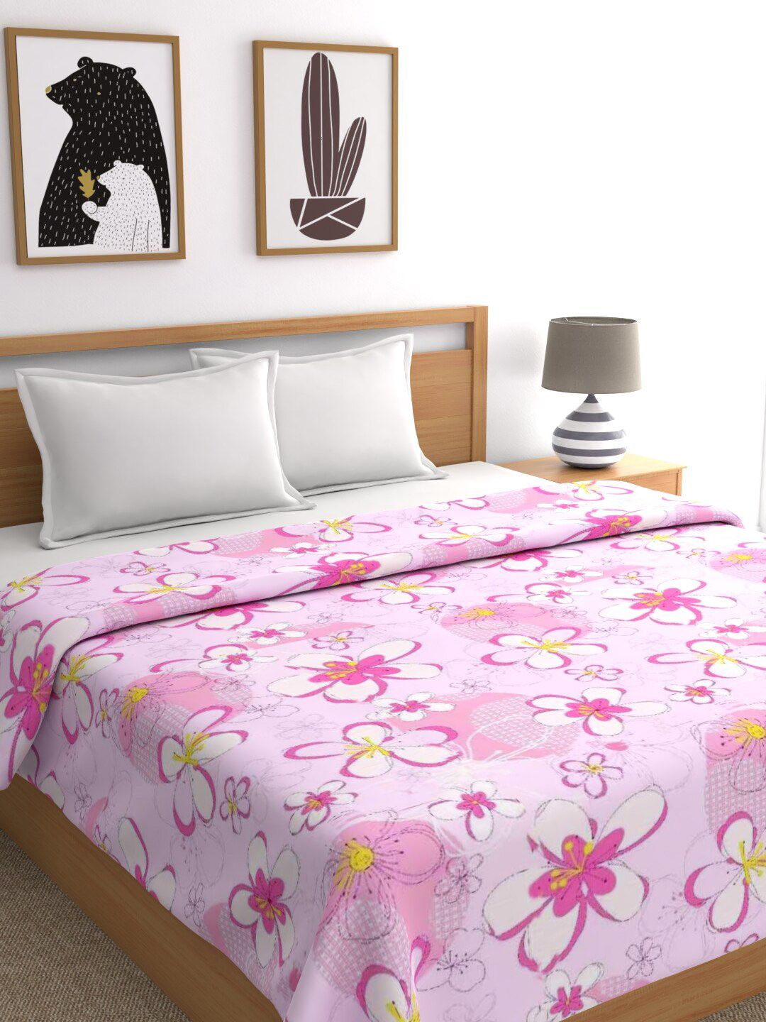 Raymond Home Pink & White Floral AC Room 300 GSM Double Bed Blanket Price in India
