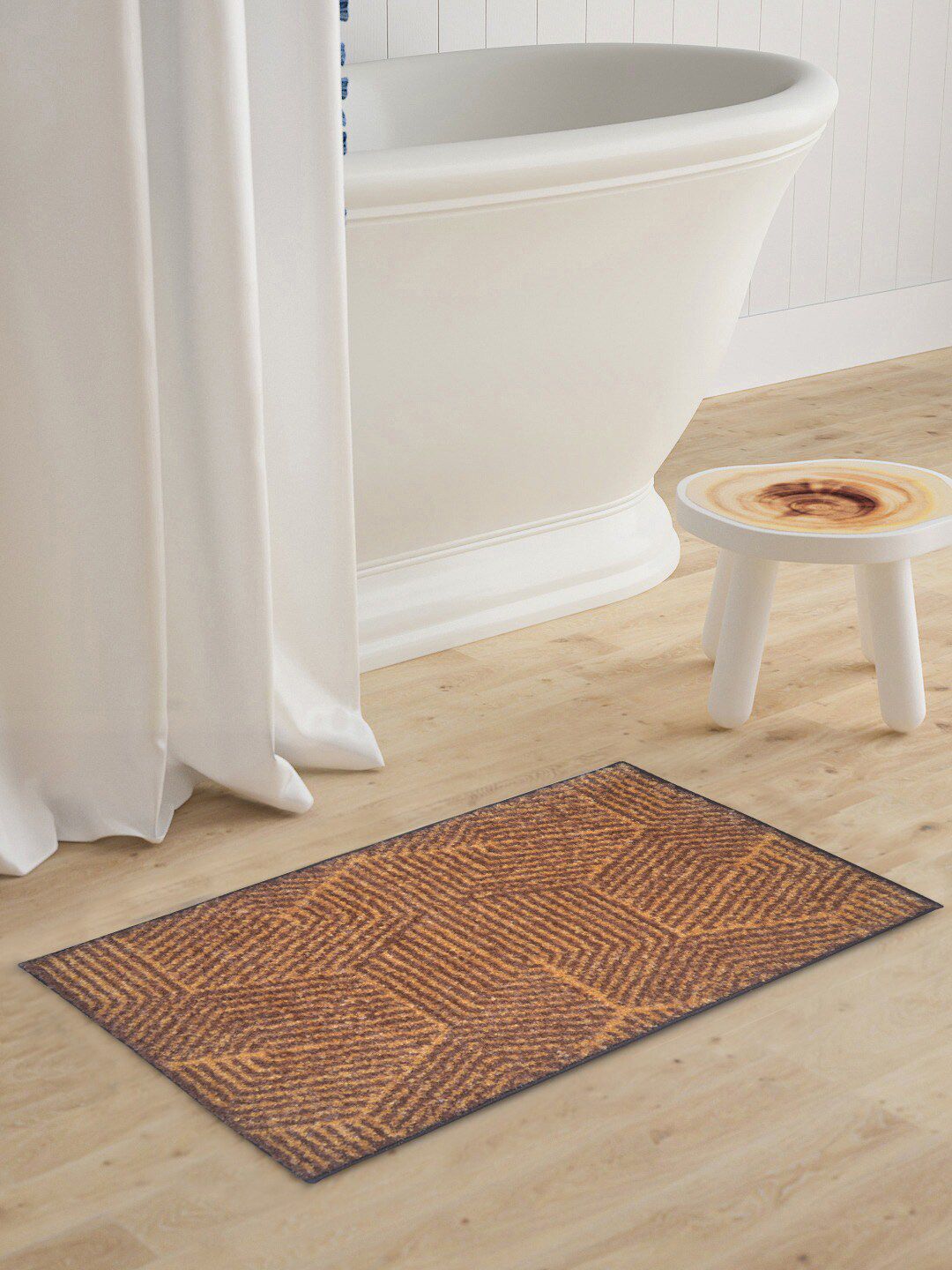 BIANCA Brown Textured Anti-Skid Bath Rugs Price in India