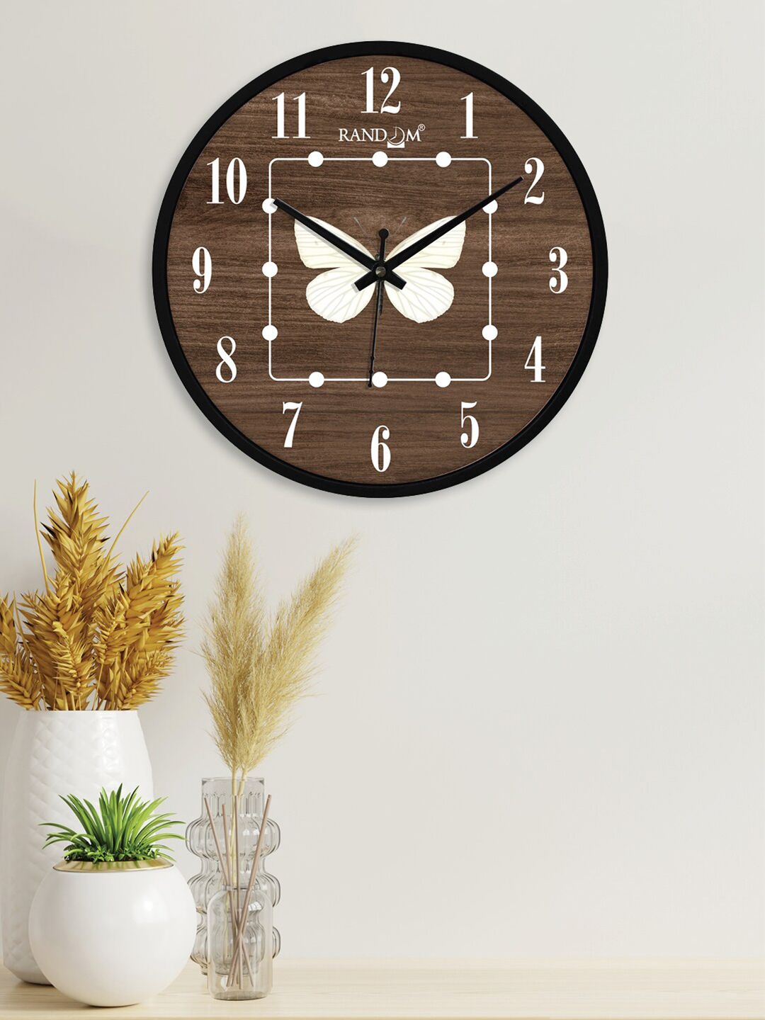 RANDOM Black & Brown Printed Contemporary 24.1 Cm Wall Clock Price in India