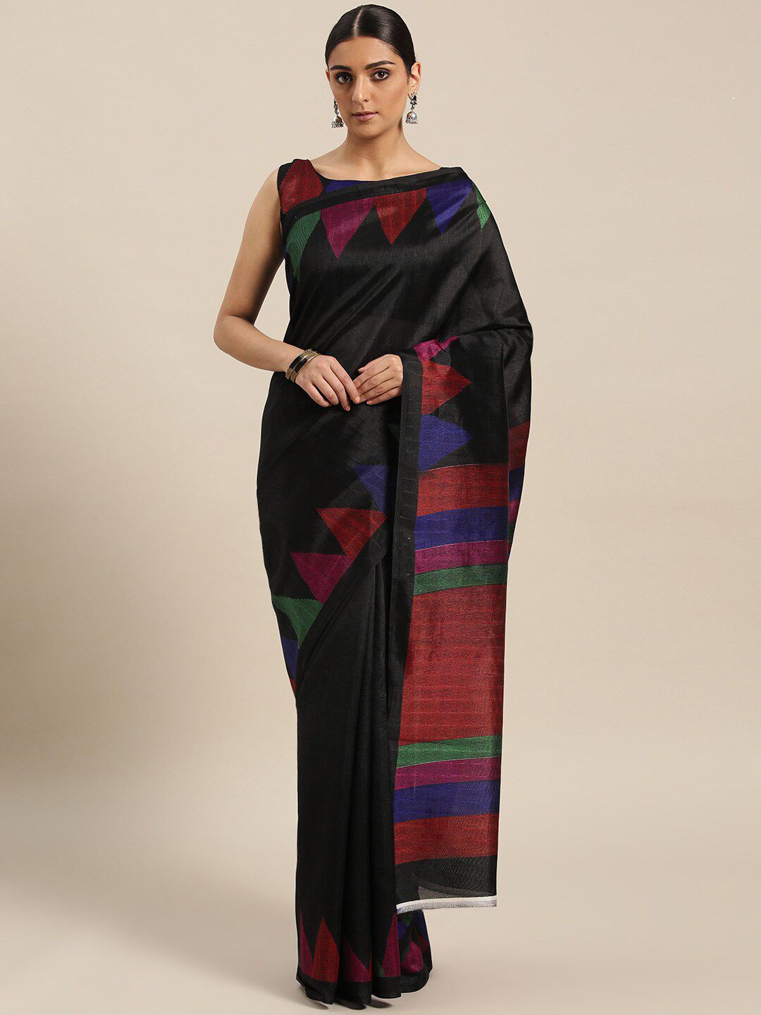 Saree mall Black & Pink Art Silk Sarees Price in India