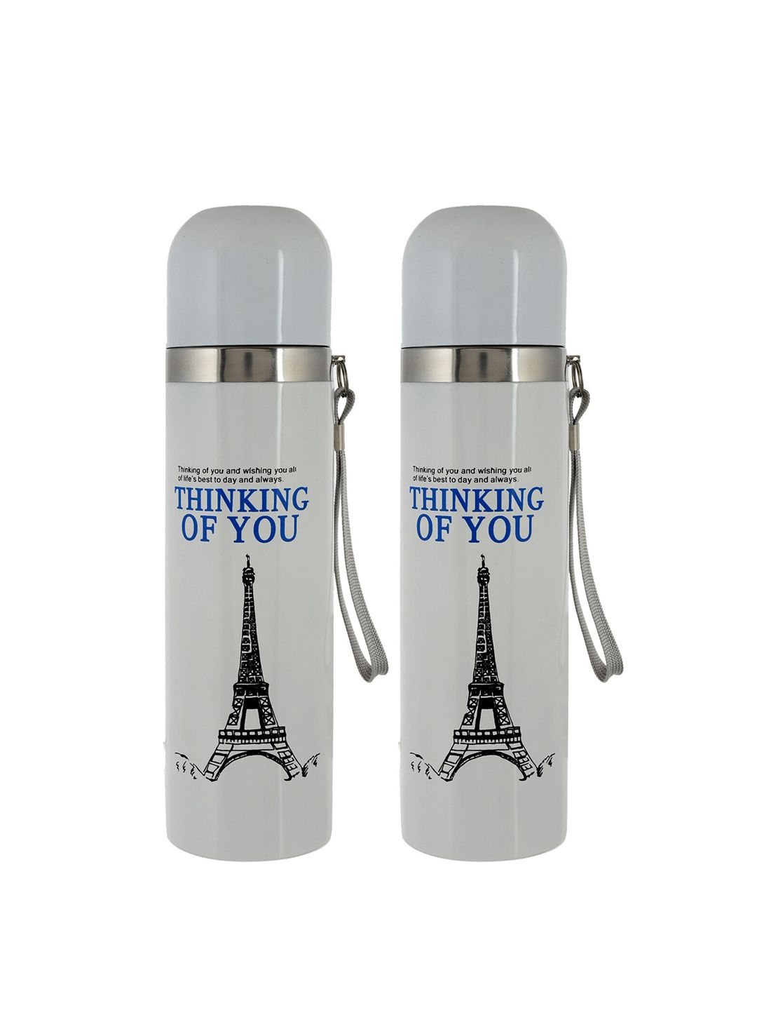 Kuber Industries Set Of 2 White & Blue Printed Vaccum Insulated Flasks 500 ml Price in India