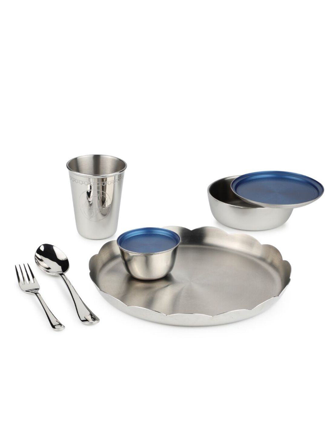 ARTTDINOX Blue & Silver-Toned 6 Pieces Stainless Steel Carnival Dinner Set Price in India