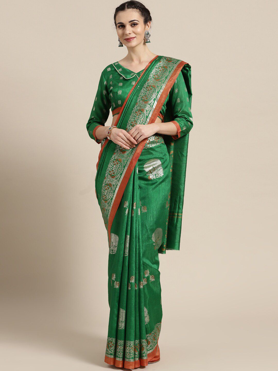 Saree mall Green & Red Woven Design Art Silk Saree Price in India